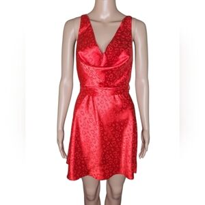 NWT Hello Molly women's red satin heart print draped neck mini party dress 4
